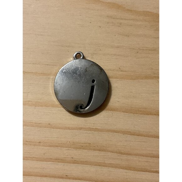 Silver-Tone Initial J Round Pendant Charm - Picture 1 of 3